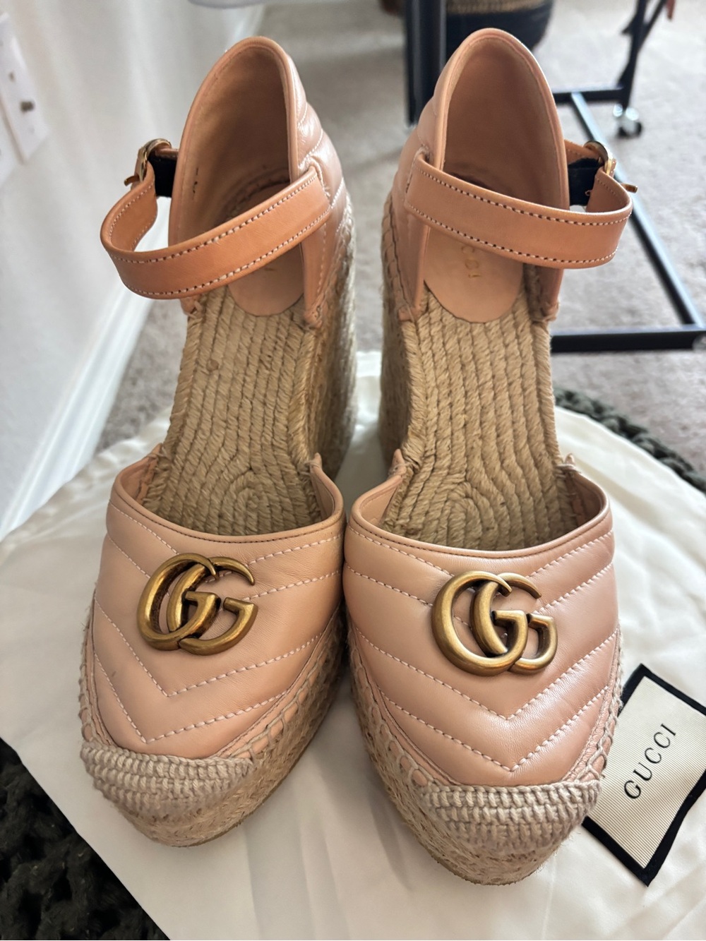 Gucci GG Marmont Quilted Espadrille Wedges with Gold GG - Picture 6 of 11